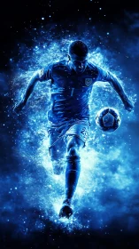 Blazing blue soccer star charges forward with electric energy