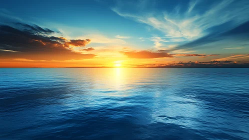 Gentle sunrise washing calm ocean waves in golden light.