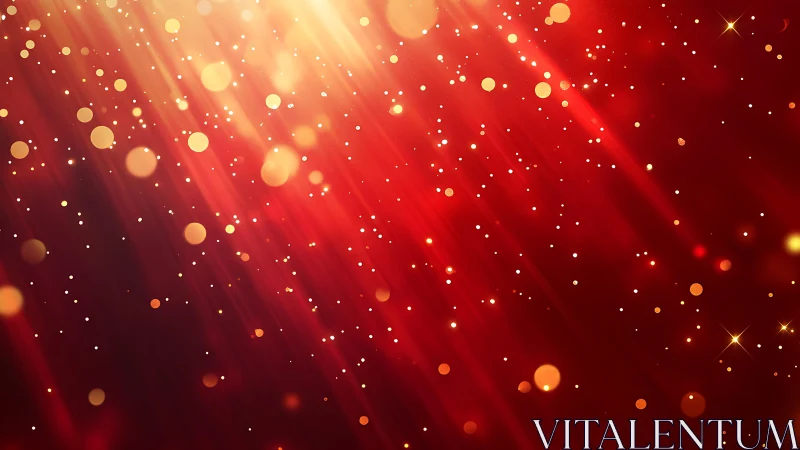 Sparkling Red and Gold Light Rays Abstract Festive Background.