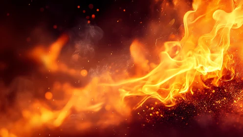 Inferno's Dance: Molten Gold Flames Ignite Against Endless Night