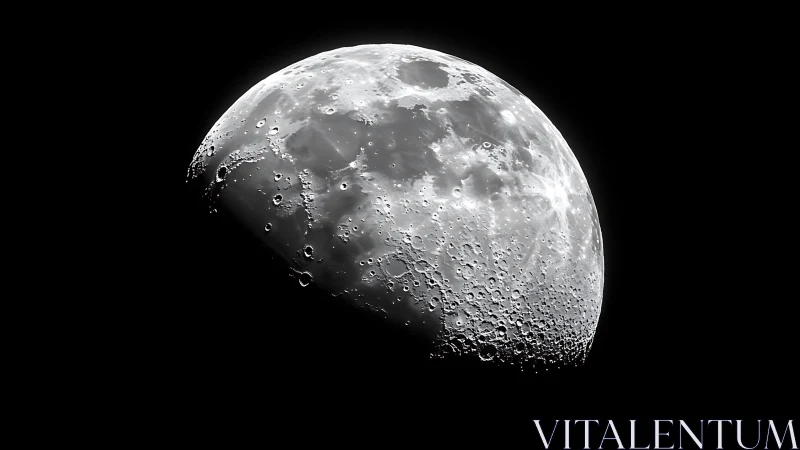 Luminous half-moon leans into darkness, flaunting crater scars