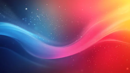 Gradient light waves with particle field on dark backdrop.