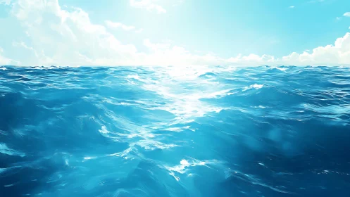 Open ocean surface under clear daylight sky viewed horizontally.