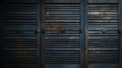 Weatherworn metal shutters hum with rust-kissed silence.