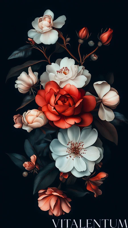 Timeless Romance: Red and Cream Peonies Dance in Shadow.