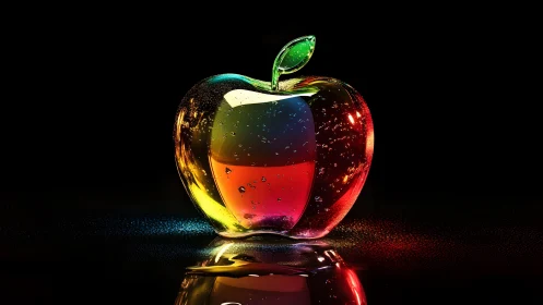 Vibrant Glass Apple with Rainbow Colors in Digital Art Style.