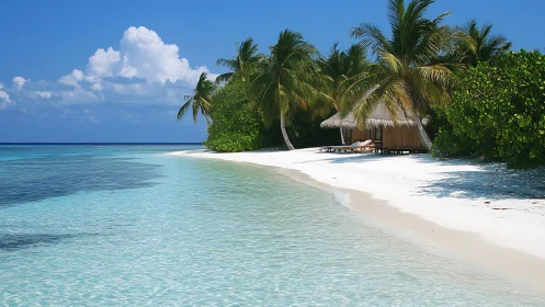 Tropical Island Beach Resort with Thatched Bungalow