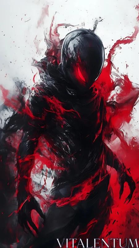 Shadowed ember spirit wrapped in swirling crimson fire.