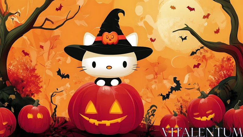 Hello Kitty Character in Halloween Witch Costume Display.