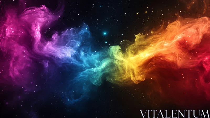 Colorful cosmic nebula drifts gently through the starry night