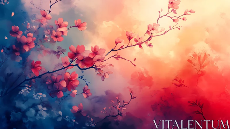 Ethereal Cherry Blossoms: Chromatic Gradient Study in Digital Oil.