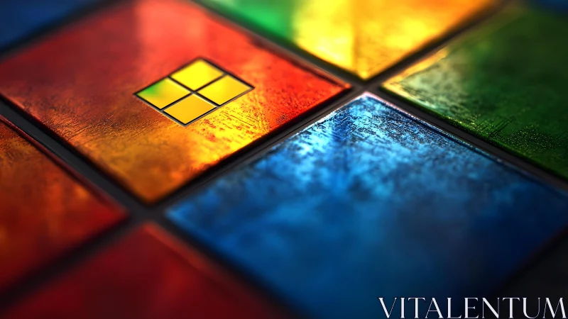Close-up of Microsoft Windows Logo in Vibrant Glass Tile Style.