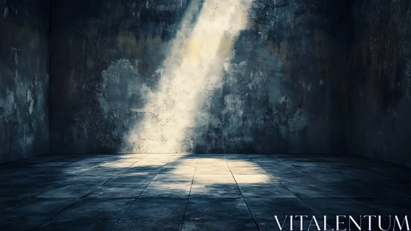 Lonely concrete room pierced by a single shaft of light.