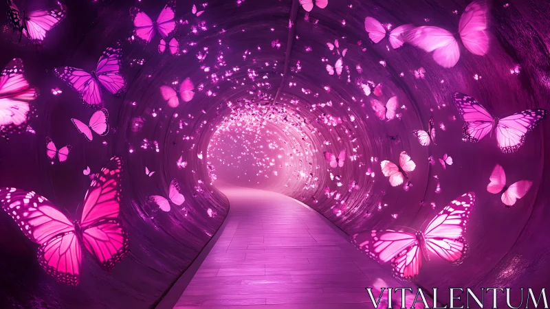 Luminous butterfly tunnel where neon wings rewrite night.