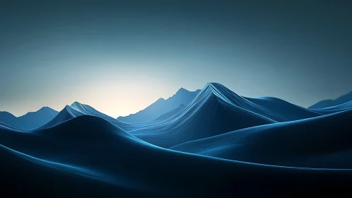 Soft blue data dunes under a calm digital sunrise.