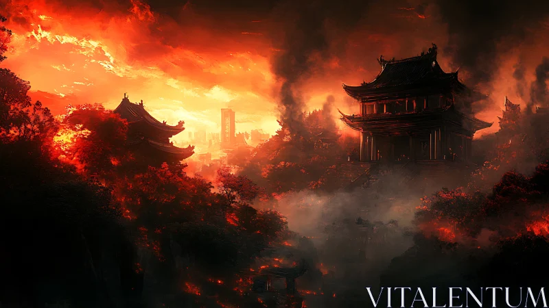 Ancient Chinese Pagodas Engulfed in Dramatic Inferno