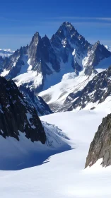 Snow-covered mountain massif with glacier-filled valley corridor.