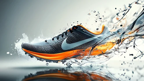 Dynamic running shoe splashing forward in bold fresh energy.