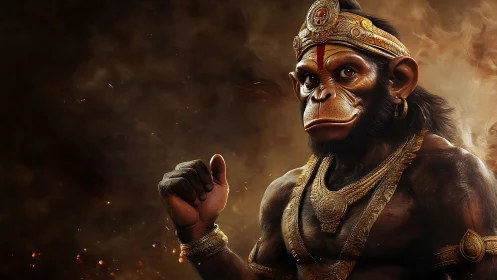 Mythic monkey warrior stands in ornate golden armor