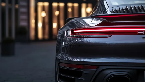 Rear sports car close-up shows LED taillight and body lines