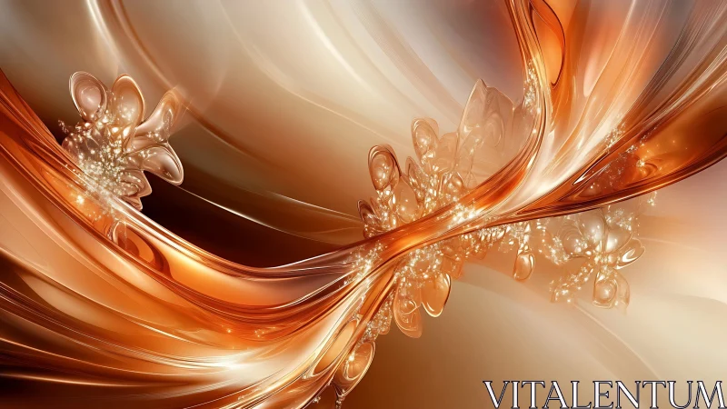 Copper fractal ribbons with luminous crystalline clusters.