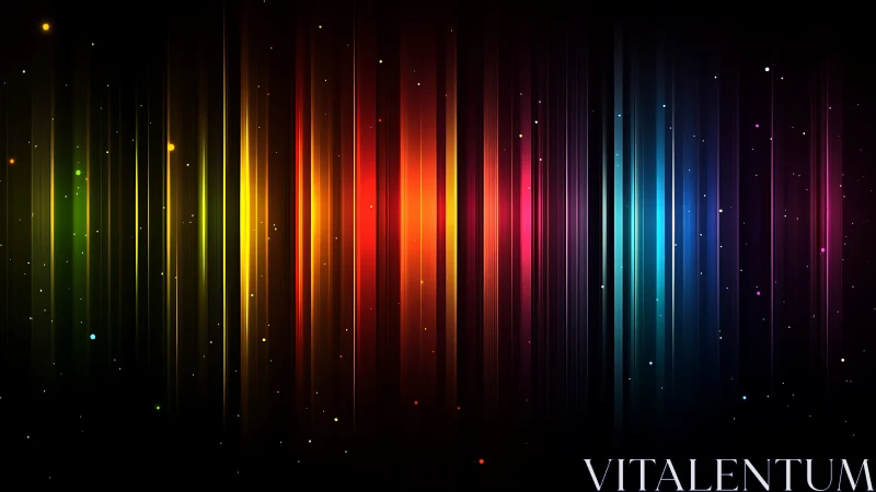 Vertical neon spectrum bands create a dynamic abstract light field