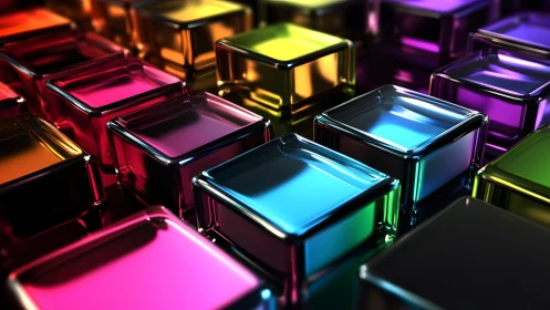Chromatic glass cubes form a reflective geometric surface grid