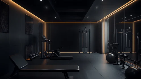 Softly lit modern gym where quiet focus shapes strength.