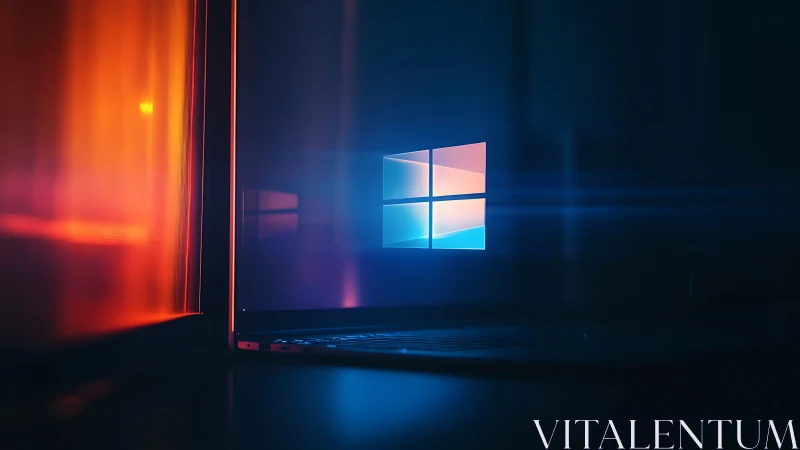 Neon-lit laptop portal glows with futuristic Windows aura.