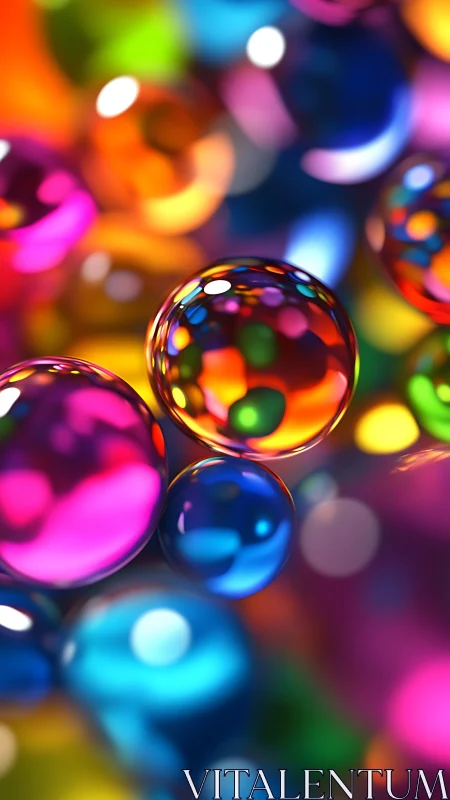 Vibrant close up of glossy multicolored glass spheres.