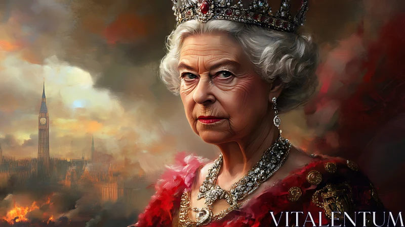 Royal Portrait with Dramatic London Skyline Composition.