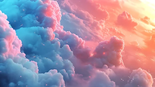 Iridescent volumetric clouds glow in cinematic sunset light