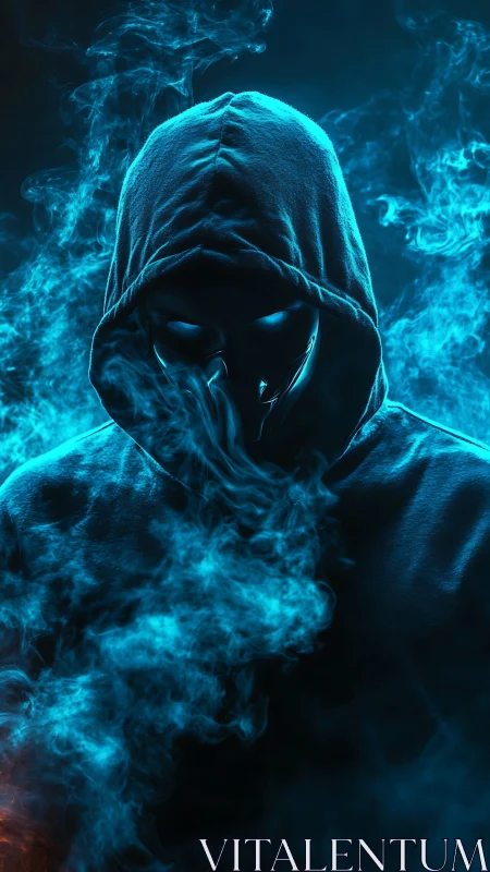 Mysterious hooded figure emerges from swirling neon smoke