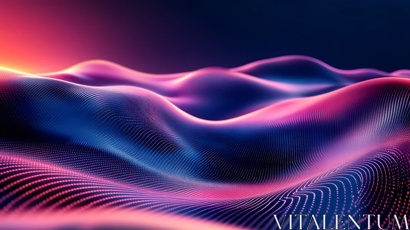 Gradient digital wave surface with luminous data grid.