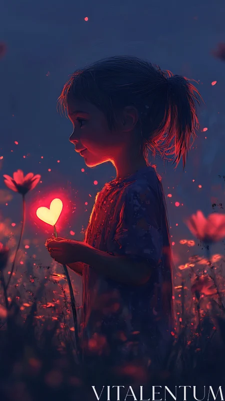 Neon Heart Portrait in Digital Fantasy Landscape.