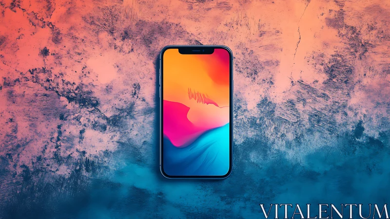 Smartphone Display with Gradient Wallpaper Against Textured Background.