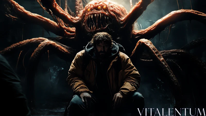 Standoff in the shadows with a many‑limbed lurking monster.