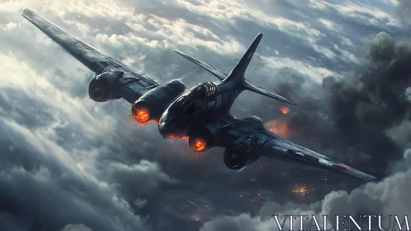 Twin‑engine military aircraft over stormy cloud layer.