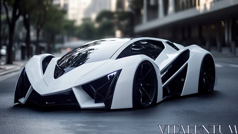 Futuristic white hypercar showcases aggressive polygonal aerodynamics