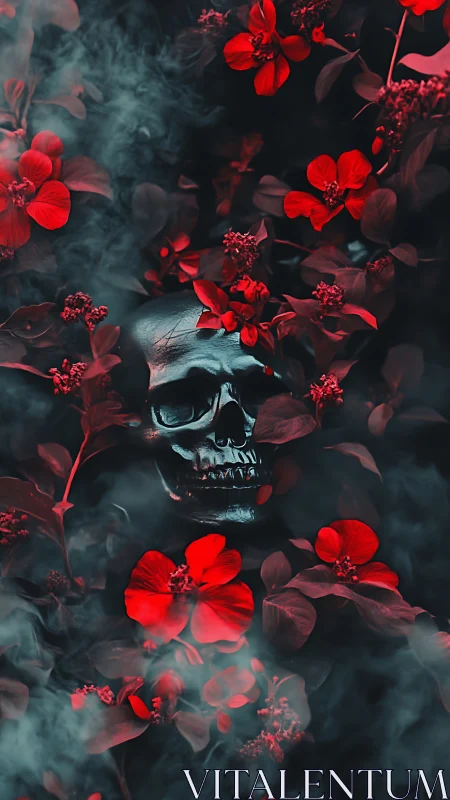 Crimson Bloom Requiem with a Smiling Midnight Skull.