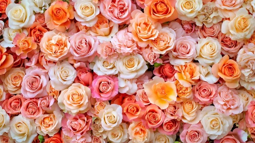 Abundant Rose Floral Display in Warm Gradient Tones.