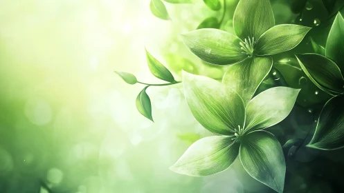 Green stylized floral composition with luminous background.