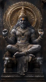Majestic seated deity statue with ornate golden halo.