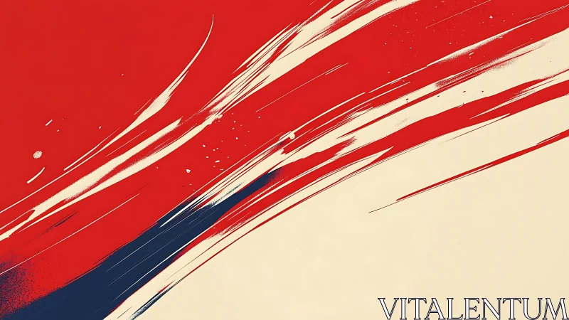 Bold Abstract Red and Beige Brush Strokes Digital Art Print.