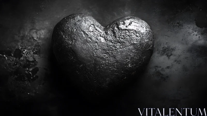 Metallic Heart Sculpture Against Textured Dark Surface.