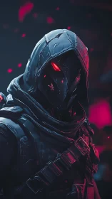 Midnight reaper stalks neon embers in fractured armor glow