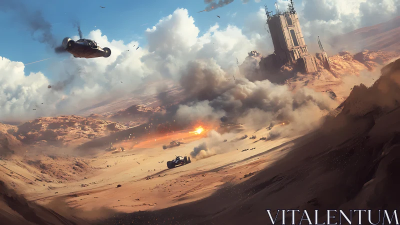 Hovercraft skirmish bends a burning desert sky into chaos