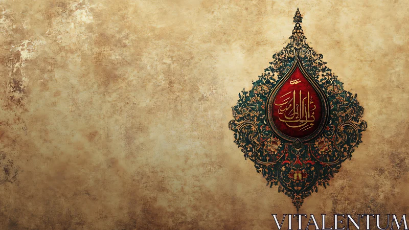 Ornate Arabic calligraphy glows on vintage textured parchment