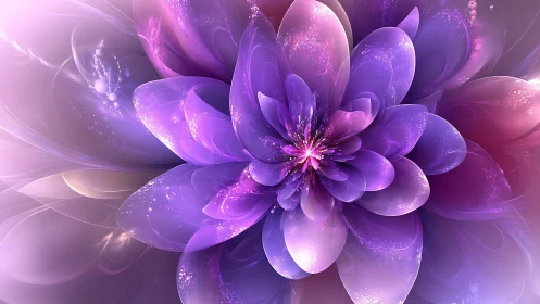 Iridescent violet fractal flower in luminous bloom panorama.
