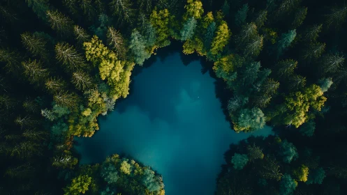 Tranquil Forest Lake Nestled Among Vibrant Trees